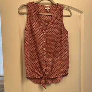 Joie Red Floral Button-Front Tie-Hem Sleeveless Top